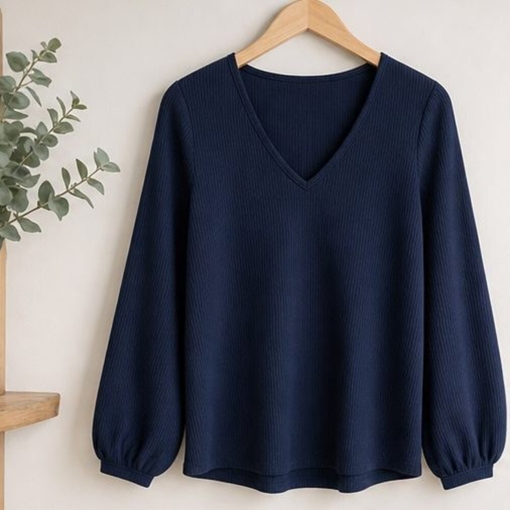 Navy V Neck Top